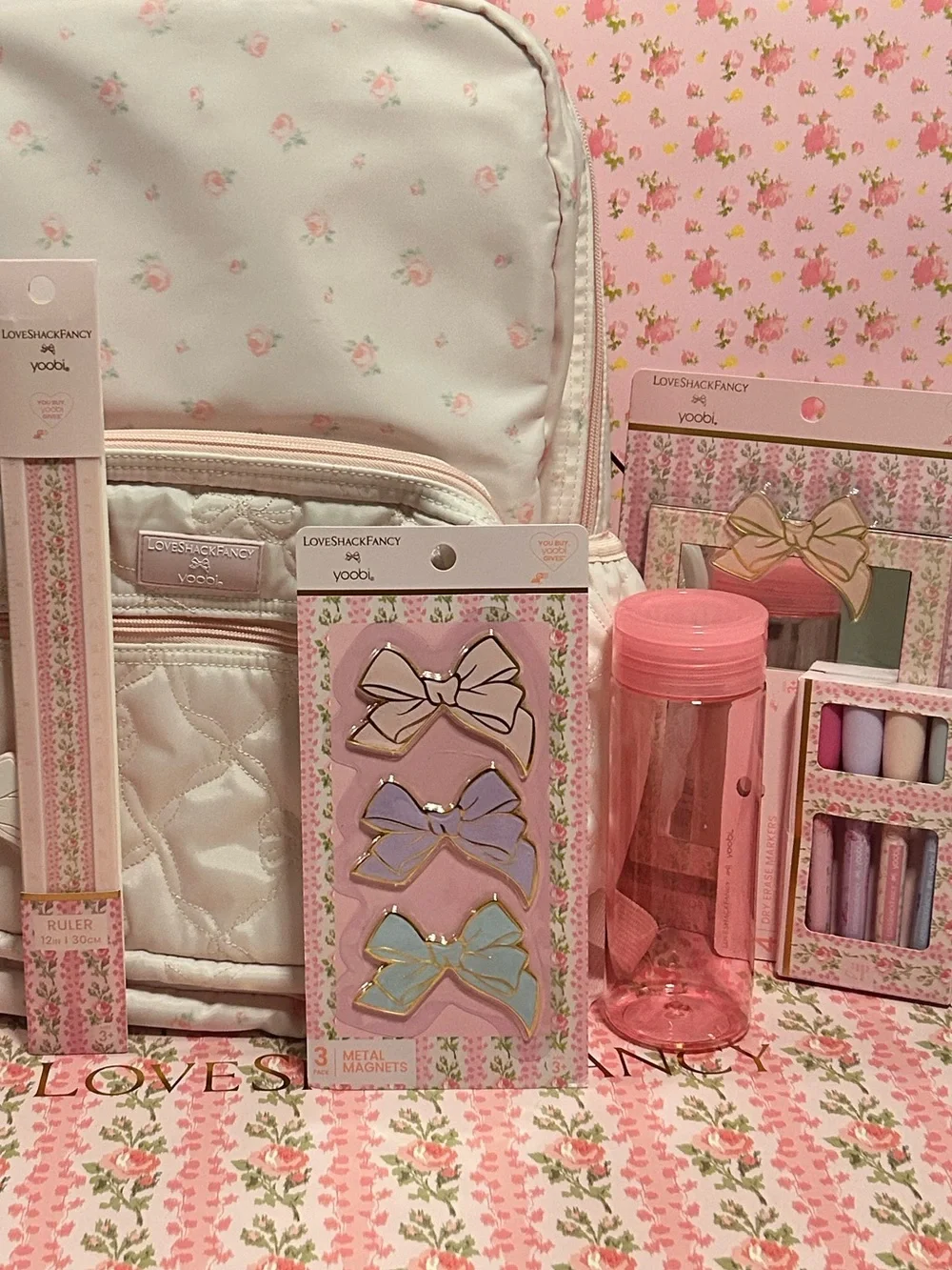 LoveShackFancy NWT  Backpack with Bow Charms and School/Office Supply Set - Picture 3 of 16